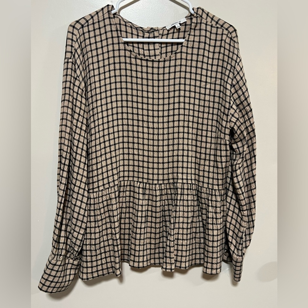 Madewell button back peplum top plaid size L